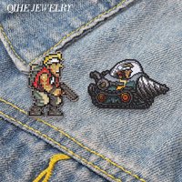 Shooting Game Pin Cool Enamel Pin Retro Pixel Game Figure Tank Brooches Clothing Lapel Badges Jewelry Accessory Anime Fans Gift
