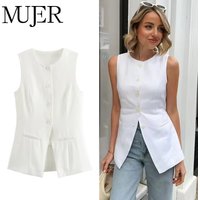 MUJER 2025 White Sleeveless Vest Women Button Summer Vests for Women Jacket Pink Vest Top Women Streetwear Women's Tailored Vest