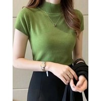 Turtleneck T-Shirt Women's Fashion Jumper Casual Tops Korean Style Elegant Solid-Coloured Clothing Spring And Summer Season