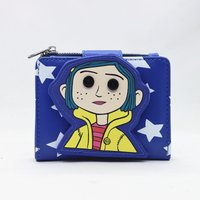 Coraline Doll & Stars Mini Flap Wallet Zip Pocket Coin Purse Cards Holder PU Billfold Wallet