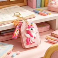 Kawaii Unicorn Keychain Set, 3D Rubber Unicorn Bag Charms with Star Pendant, Cute Key Accessories for Kids & Girls