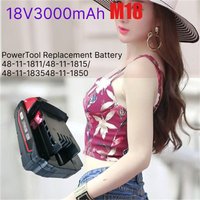 Akumulator litowy 18 V, 3,0 Ah, zamiennik do elektronarzędzi Milwaukee serii M18, o dużej pojemności 3000 mAh, wielokrotnego użytku, z zintegrowanym systemem zabezpieczeń, kompatybilny z wiertarkami,