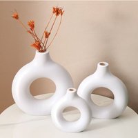 Sweet Donut Plastic Vase White Black Cute Round Vase Flower Pot Decoration Living Room Dining Table Office Home Decoration