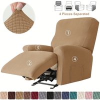 Recliner Sofa Cover Lazy Chair Solid Color Cushion Cover Stretch Spandex Couch Slipcovers Non Slip Armchair Slipcovers 4pcs/set