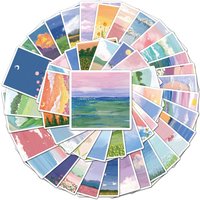 50-Piece Set Of Cartoon Landscape Oil Paintings, Creative Graffiti Waterproof Stickers, Personalized Trendy Helmet Decals