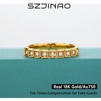 18K Gold Full Moissanite Ring Au750 Diamond Rings for Women Wedding Anniversary Engagement Gift High Jewelry 100% Genuine