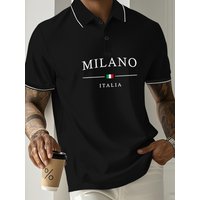 The 2025 summer new men's POLO shirt features a casual fashionable comfortable and breathable 3D letter pattern print
