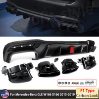 Rear Diffuser Bumper Kits for Mercedes Benz GLE Class W166 X166 GLE 43 63 AMG SUV Rear Lip with Exhaust Pipe F1 Style 2015-2018