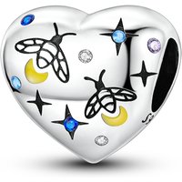 925 Sterling Silver Charms Bead CZ Zircon SFirefly Engraved Heart-shaped Dangle Fit Original Bracelet DIY Women Jewelry Gift
