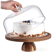 Round Wooden Pastries Display Stand with Shatterproof Acrylic Lid, Most Suitable for Cake & Dessert and Snacks Plate, 12"/30.5cm