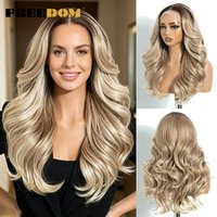 FREEDOM Synthetic Lace Front Wigs For Women Natural Looking 20" 13x4 Free Part Body Wave Ombre Brown Highlight Daily Party Wigs
