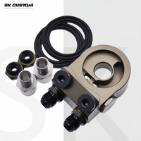SK CUSTOM Engine Radiator Adapter Oil Cooler Filter Thermostat Sandwich Plate Elevation Angle 45° AN8 AN10 Aluminum Alloy CNC