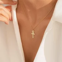 Ankh Cross Egyptian Amulet Necklace Stainless Steel Key of Life Symbol Crucifix Pendant Necklace Women Religion Jewelry