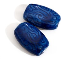 Vintage Dark Blue Ceramic Rectangle Beads with Pattern Handmade Porcelain Spacer Beads for Jewelry Making DIY Necklace Bracelet