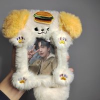 Kawaii Hamburger Dog Plush Card Holder 3 Inch Kpop Photocard Storage Pouch Bag Decoration Pendant