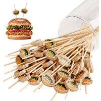 100Pcs Hamburger Cocktail Picks Bamboo Stick Disposable Fruit Food Snack Skewers Birthday Party Wedding Christmas Decor Supplies