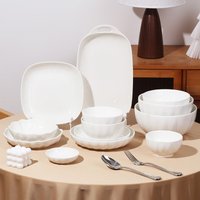 SOLECASA Ins Style Ceramics White Porcelain Dinnerware Set High-End Plates Bowls Set Modern Elegant Tableware for Home Dining