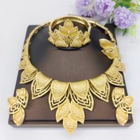 Dubai Gold Jewelry Sets For Women Fashion Italian Gold Plated Necklaces Earrings Rings Wedding Party Jewelry Necklaces
