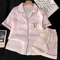 Summer New Women's Advanced Sense of Ice Silk Pajamas Homewear Set Girls Pajamas Temperament Short-Sleeved Pajamas Homewear Set