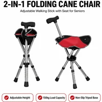 Folding Cane with Chair, 2-in-1 Telescopic Walking Stick Seat for Elderly, Non-slip Portable Camping Mountaineering Cane Stool