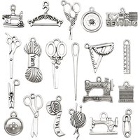 20/21/27/74pcs Vintage Sewing Tools Charms Alloy Bobbin, Scissors, Button Design Pendants for DIY Jewelry Making Accessories