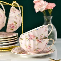 3PCS/Sets Pastoral style Flowers Tea Set Ceramic Coffee Cup Suit High-Grade Bone China Golden edge Tea Cup Saucer With A Spoon