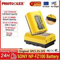 PHOTOOLEX NP-FZ100 Replacement Camera Battery 2520mAh USB-C Fast Charging Rechargeable for Sony Camera A6700 FX3 ZV-E1 ZV-E10M2K