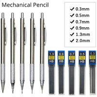 Metal Mechanical Pencil set with pencil grip Leads Art Drawing Student Office Supplies 0.3/0.5/0.7/0.9/1.3/2 mm Automatic Pencil