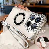 For Xiaomi 15T Pro 14T 13T 12T 11 Lite 12 17 Pro Max Four Leaf Clover Hand Rope Transparent Shell With Magnetic Charging