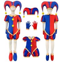 Pomni Cosplay Overall mit Hut aShoes Cover Handschuhe Magische virtuelle Zirkus-Outfits für Halloween Karneval Zirkus Pomni-Kostüme