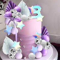 41Pcs Purple & Pink Cake Topper Set, Disco Ball & Star Picks with Fan Decor for Birthday Party