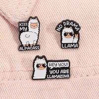 No Drama Llama Enamel Pins Kiss My Alpacass Cartoon Cute Alpaca Peace Sign Animal Brooches Lapel Badges Jewelry Gift for Friends