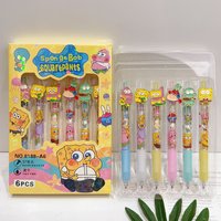 Cartoon 6pcs SpongeBob SquarePants Pens Metal enamel Cute Press Gel Pen Set Anime School Office Stationery Supplies Kids Gifts