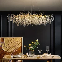Dining Room Branch Pendant Lights Lustre Crystal Led Hanging Lamp Post Luxury G9 Suspend Lamp Gold Droplight Fixtures