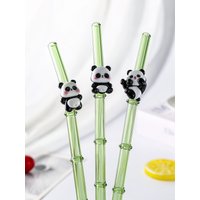 1/4pcs Fun Panda Decor Curved Glass Straws for Drinks, Creative Gift for St. Patrick's Day Celebrations and School Gatherings