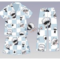 Anime Pajamas Jujutsu Kaisen Gojo Satoru Cartoon Sleepwear Home Clothes Long Sleeves Pants Home Comfort Pajama Print Girl