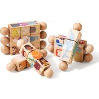 2PC Baby Wooden Rotating Jigsaw Puzzle Hand bell Toy Montessori Educational Sensory Cognition Toys Kid Wooden Music Rattle Toy