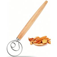 Leeseph Danish Dough Whisk 13" Bread Mixer Hand Making Tools with Wooden Handle Stainless Steel Kitchen Baking Tools Supplies