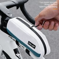 1Pcs Shockproof Bicycle Front Frame Bag, Waterproof Hard Shell Top Tube Pouch for Outdoor Cycling, Green White