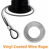 Stainless Steel Wire Rope Cable 2.5mm, Black Vinyl Coated - Outdoor Light Guide Wire for String Lights, Clotheslines