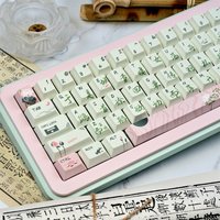 Chinese Characters Green Lotus PBT Keycaps,135 Keys Cherry Profile Doubleshot Custom Keycaps Set For MX Mechanical Keyboard