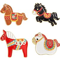 Colorful Mascot Horse for 2026 Lunar New Year Enamel Pin Floral Saddle Galloping Horse Design Brooch Lapel Badge Gift for Friend