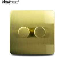 Wallpad H6 2 Gang 2 Way Double LED Dimmer Switch Push On Off Brushed Satin Gold Stainless Steel Panel Metal Button