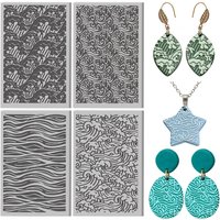 4 Sheets Ocean Clay Texture Mat Waves Polymer Clay Texture Sheets DIY Tools for Pottery Earring Jewelry Making Stamp