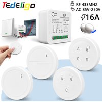 433Mhz Wireless Remote Control Light Switch 220V 110V 16A 2-Way Control Module with Round Button Wall Panel Switch for LED Lamp