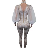 Women Pink Rhinestones Bodysuit Female Singer Stage Wear Mash Leggings Dance Wear Party Stretch Jumpsuit Outfit Costume Leisihua
