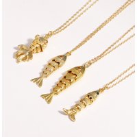 LATS Stainless Steel Chain Red Green Zircon Fish Pendant Necklace for Women Choker Accessories Unisex Party Gift