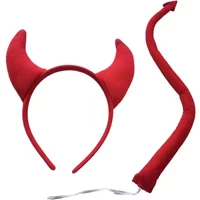 Animal Ear Red Black Demon Devil Headband Headwear Tail Bow Knot Tie Set Cosplay Costume Props Halloween Christmas Festival