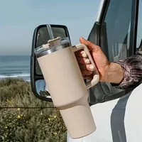 40oz 304 Stainless Steel Insulated Water Bottle,Thermal Coffee Car Cup, Cold Hot Mugs Vacuum Flask With Handle Straw,For Sport