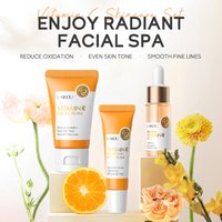 LAIKOU Vitamin C Skin Care Sets 3pcs Face Cream Serum Eye Cream Moisturizing Anti Wrinkles Facial Care Kit